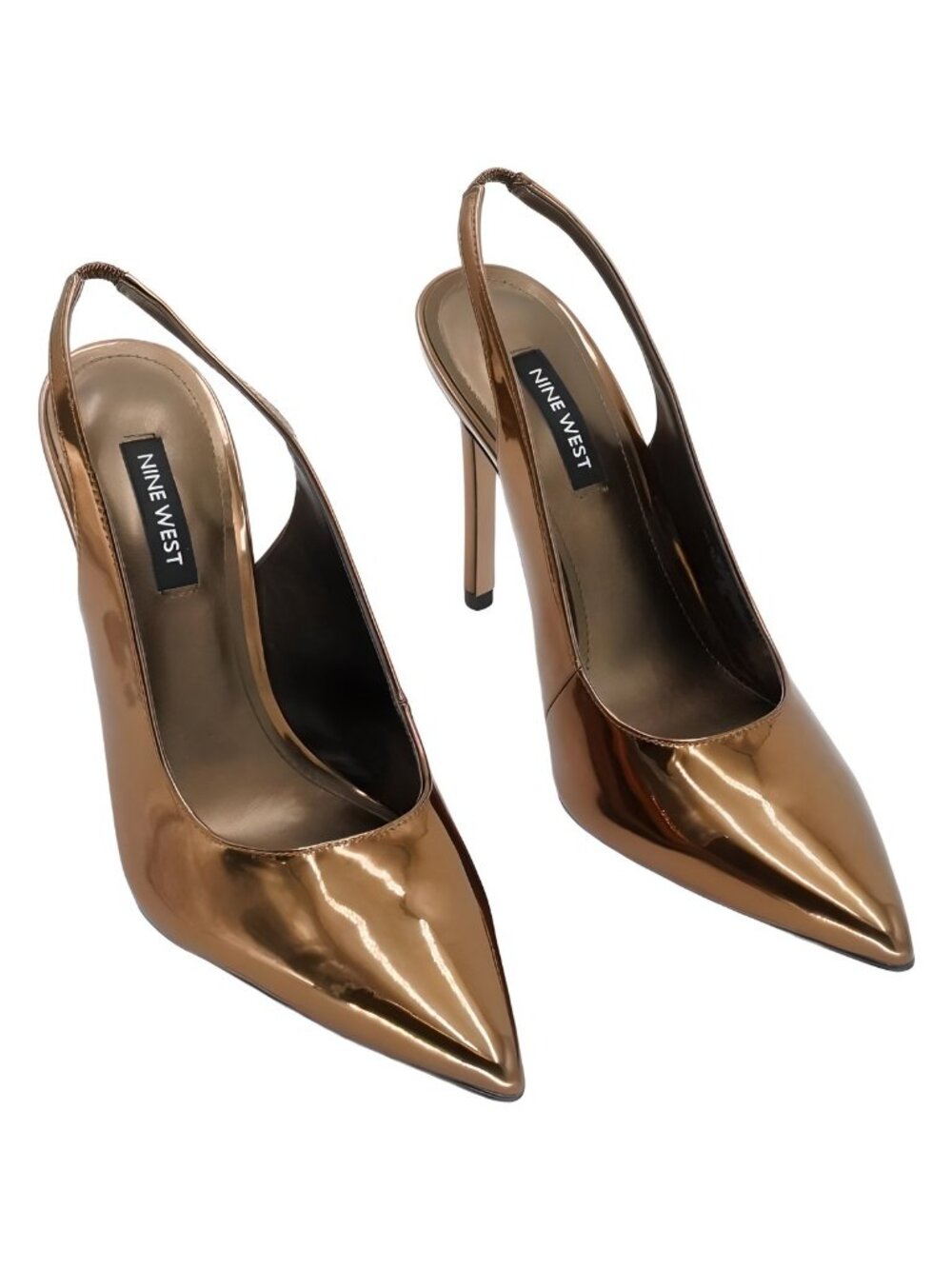 Nine West Womens Feather3 Bronze Mirror Metallic Heel Slingback Pumps Sz 6.5M
